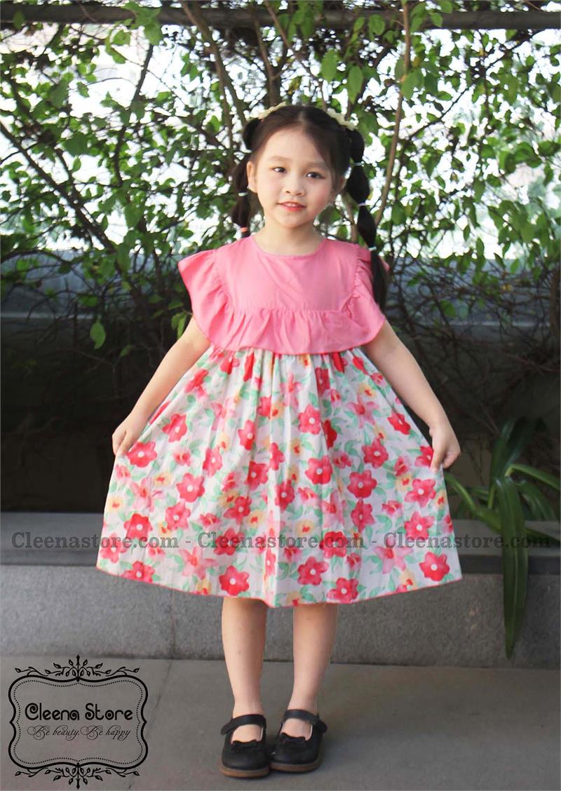 Đầm dáng A phối thân trên bèo vuông màu hồng