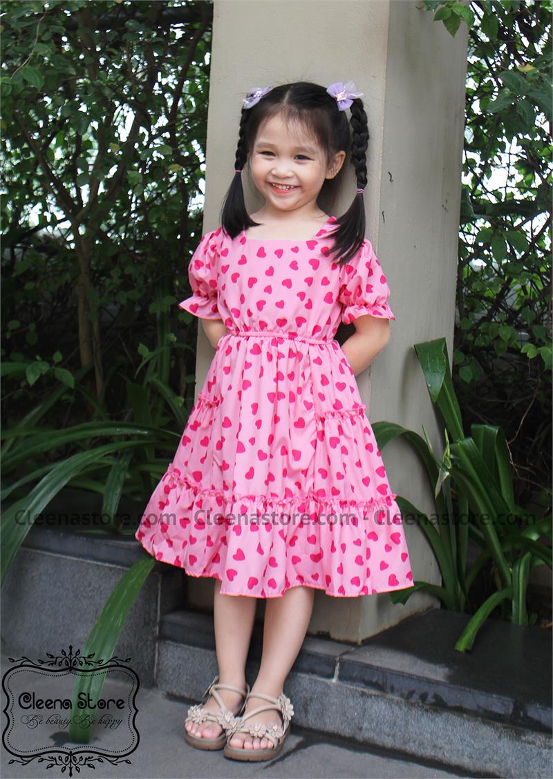 Đầm xòe cổ vuông thắt nơ sau eo chun