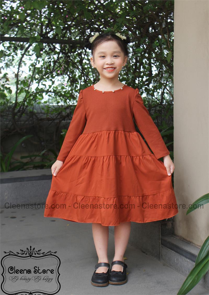 Đầm Len Tăm Cam Đất Phối Tùng Chiffon