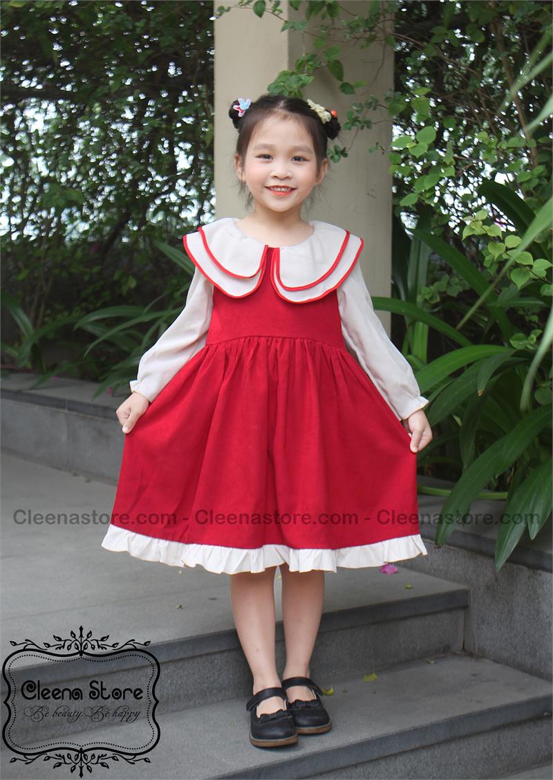 Đầm nhung cổ 2 lớp màu đỏ
