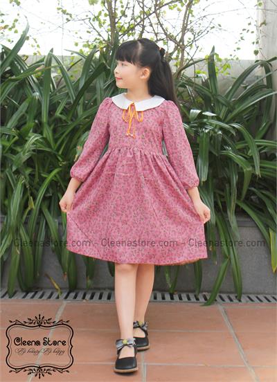 Đầm nhung hoa cổ trắng đính nơ
