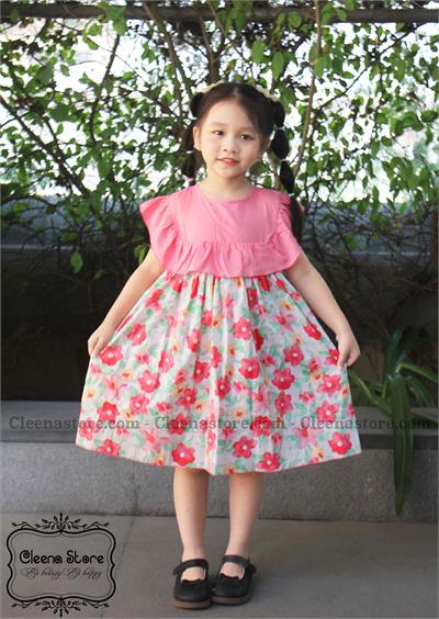Đầm dáng A phối thân trên bèo vuông màu hồng