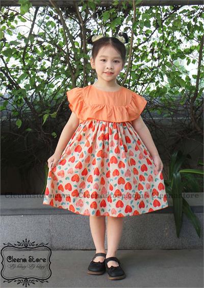 Đầm dáng A phối thân trên bèo vuông màu cam