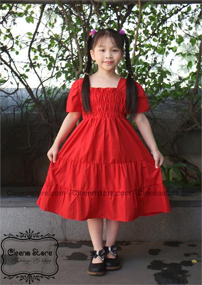 Đầm xòe chun ngực cổ vuông màu đỏ