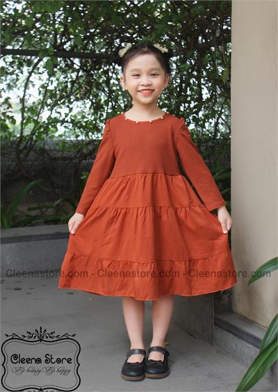 Đầm Len Tăm Cam Đất Phối Tùng Chiffon