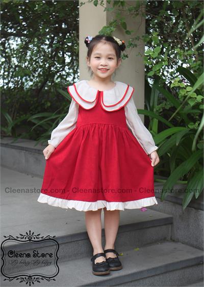 Đầm nhung cổ 2 lớp màu đỏ